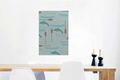 Glasbilder - 60x90 cm - Kanu - Delphin - Muster (Gr. 60x90 cm)