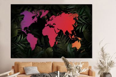 Glasbilder - 150x100 cm - Weltkarte - Farben - Pflanzen (Gr. 150x100 cm)