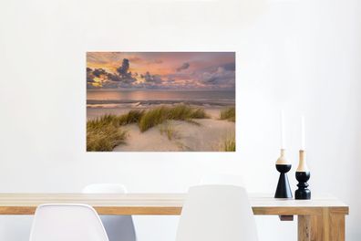 Glasbilder - 60x40 cm - Feuriger Sonnenuntergang über dem Strand von Nes auf Ameland