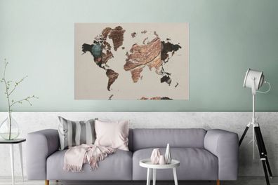 Glasbilder - 120x80 cm - Weltkarte - Holz - Braun (Gr. 120x80 cm)