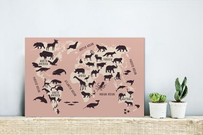 Glasbilder - 30x20 cm - Weltkarte - Rosa - Tiere (Gr. 30x20 cm)