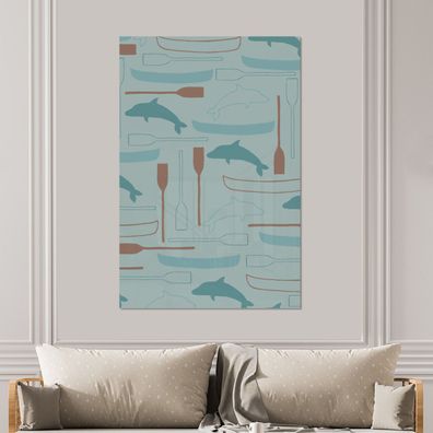 Glasbilder - 100x150 cm - Kanu - Delphin - Muster (Gr. 100x150 cm)