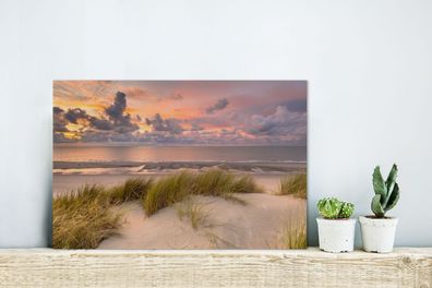 Glasbilder - 30x20 cm - Feuriger Sonnenuntergang über dem Strand von Nes auf Ameland