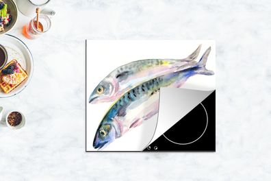 Herdabdeckplatte - 75x52 cm - Eine Illustration von zwei Fischen