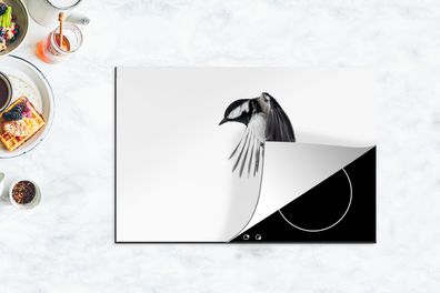 Herdabdeckplatte - 78x52 cm - Vogel - Federn - Schwarz - Weiß