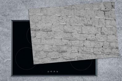 Herdabdeckplatte - 80x52 cm - Mauer - Felsen - Schwarz - Weiß