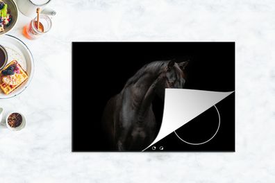 Herdabdeckplatte - 78x52 cm - Pferde - Tiere - Schwarz