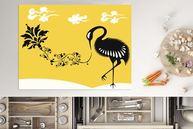 Herdabdeckplatte - 70x52 cm - Illustration eines schwarzen chinesischen Kranichs auf