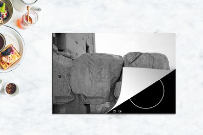 Herdabdeckplatte - 80x52 cm - Steine - Wand - Schwarz - Weiß