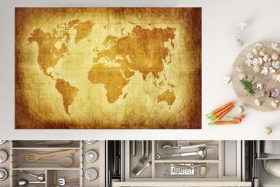 Herdabdeckplatte - 80x52 cm - Weltkarte - Papyrus - Braun