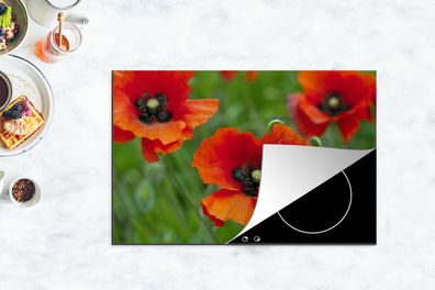 Herdabdeckplatte - 80x52 cm - Nahaufnahme von roten Mohnblumen