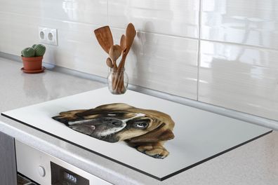 Herdabdeckplatte - 80x52 cm - Hund - Haustiere - Weiß