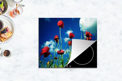 Herdabdeckplatte - 75x52 cm - Mohnblumen für einen blauen Himmel