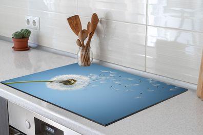 Herdabdeckplatte - 70x52 cm - Löwenzahn mit blauem Hintergrund