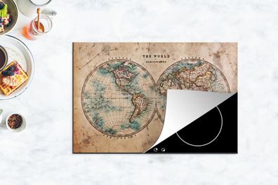 Herdabdeckplatte - 78x52 cm - Weltkarte - Vintage - Papyrus