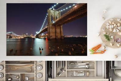 Herdabdeckplatte - 80x52 cm - Bild der amerikanischen Brooklyn Bridge bei Nacht
