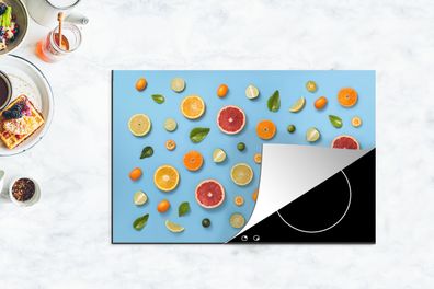 Herdabdeckplatte - 80x52 cm - Obst - Zitrusfrüchte - Blau