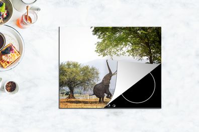 Herdabdeckplatte - 65x52 cm - Elefant - Baum - Blätter