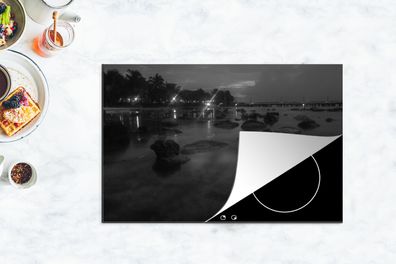 Herdabdeckplatte - 80x52 cm - Strand Lichter auf Isla Mujeres am Morgen - Schwarz und