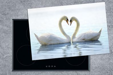 Herdabdeckplatte - 78x52 cm - Schwäne - Herz - Ehepaar