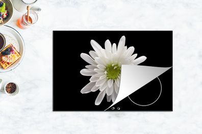 Herdabdeckplatte - 78x52 cm - Makro - Weiß - Blume