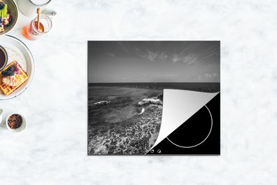 Herdabdeckplatte - 75x52 cm - Isla Mujeres mit Meerblick - Schwarz und Weiß