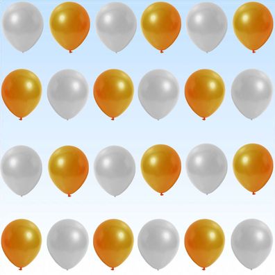 24 Luftballons Gold und Silber Dekoration Silberhochzeit Jubiläum Geburtstag