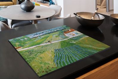 Herdabdeckplatte - 70x52 cm - Landschaft mit Kutsche und Zug - Vincent van Gogh