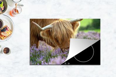 Herdabdeckplatte - 80x52 cm - Schottischer Highlander - Gras - Heidekraut - Tiere