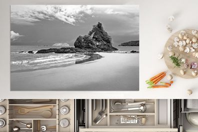 Herdabdeckplatte - 78x52 cm - Paradies am Strand von Costa Rica in Schwarz und Weiß