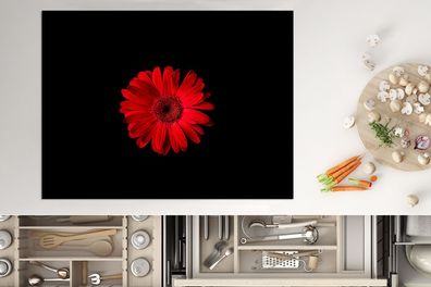 Herdabdeckplatte - 70x52 cm - Blume - Rot - Makro
