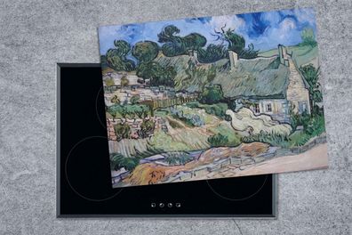 Herdabdeckplatte - 70x52 cm - Strohgedeckte Häuschen in Cordeville - Vincent van Gogh