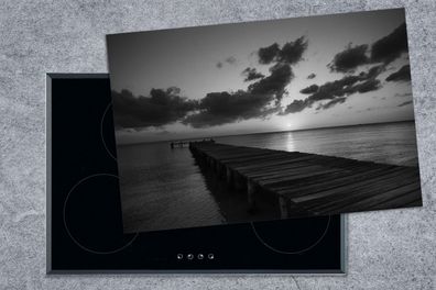 Herdabdeckplatte - 78x52 cm - Hölzerne Pier am Karibischen Meer, Mexiko - Schwarz und