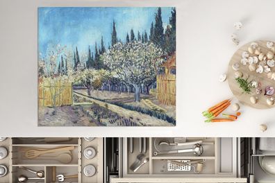 Herdabdeckplatte - 60x52 cm - Obstgarten mit Zypressen - Vincent van Gogh