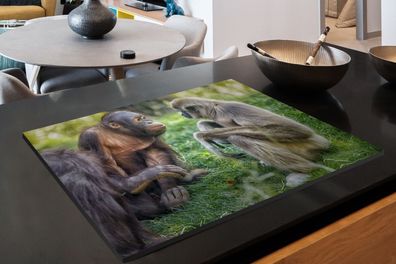 Herdabdeckplatte - 80x52 cm - Affen - Tiere - Familie