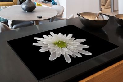 Herdabdeckplatte - 80x52 cm - Makro - Weiß - Blume