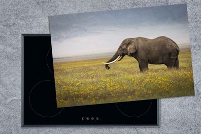 Herdabdeckplatte - 78x52 cm - Weidender Elefant in der Natur Afrikas
