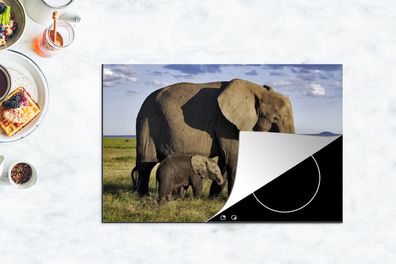 Herdabdeckplatte - 80x52 cm - Mutter und Baby-Elefant durch die Savanne