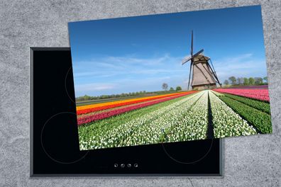 Herdabdeckplatte - 78x52 cm - Mühle zwischen den Tulpen in Holland