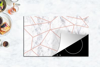 Herdabdeckplatte - 85x52 cm - Marmor - Roségold - Weiß