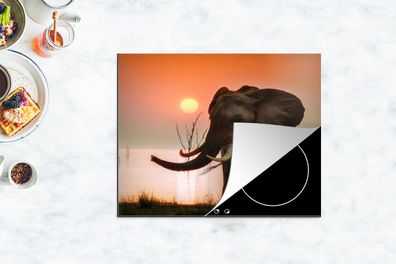 Herdabdeckplatte - 65x52 cm - Elefant bei Sonnenuntergang