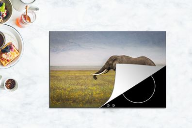 Herdabdeckplatte - 80x52 cm - Weidender Elefant in der Natur Afrikas