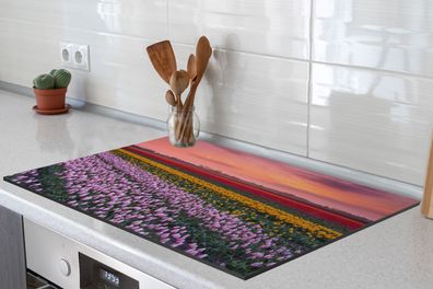 Herdabdeckplatte - 78x52 cm - Lila Tulpen in den Niederlanden