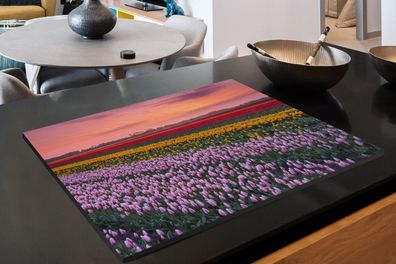 Herdabdeckplatte - 80x52 cm - Lila Tulpen in den Niederlanden