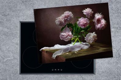 Herdabdeckplatte - 70x52 cm - Pfingstrosen - Stilleben - Blumen
