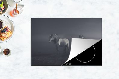Herdabdeckplatte - 78x52 cm - Pferde - Licht - Nebel