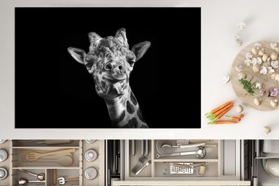 Herdabdeckplatte - 80x52 cm - Giraffe - Tier - Schwarz - Weiß