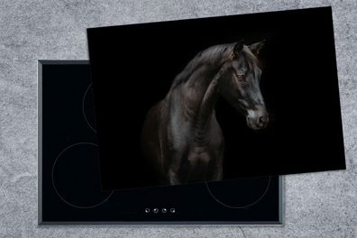Herdabdeckplatte - 78x52 cm - Pferd - Tier - Schwarz