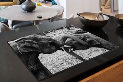Herdabdeckplatte - 80x52 cm - Knuddelige Elefanten in Schwarz und Weiß