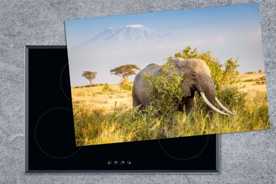 Herdabdeckplatte - 80x52 cm - Elefant versteckt sich hinter einem Busch